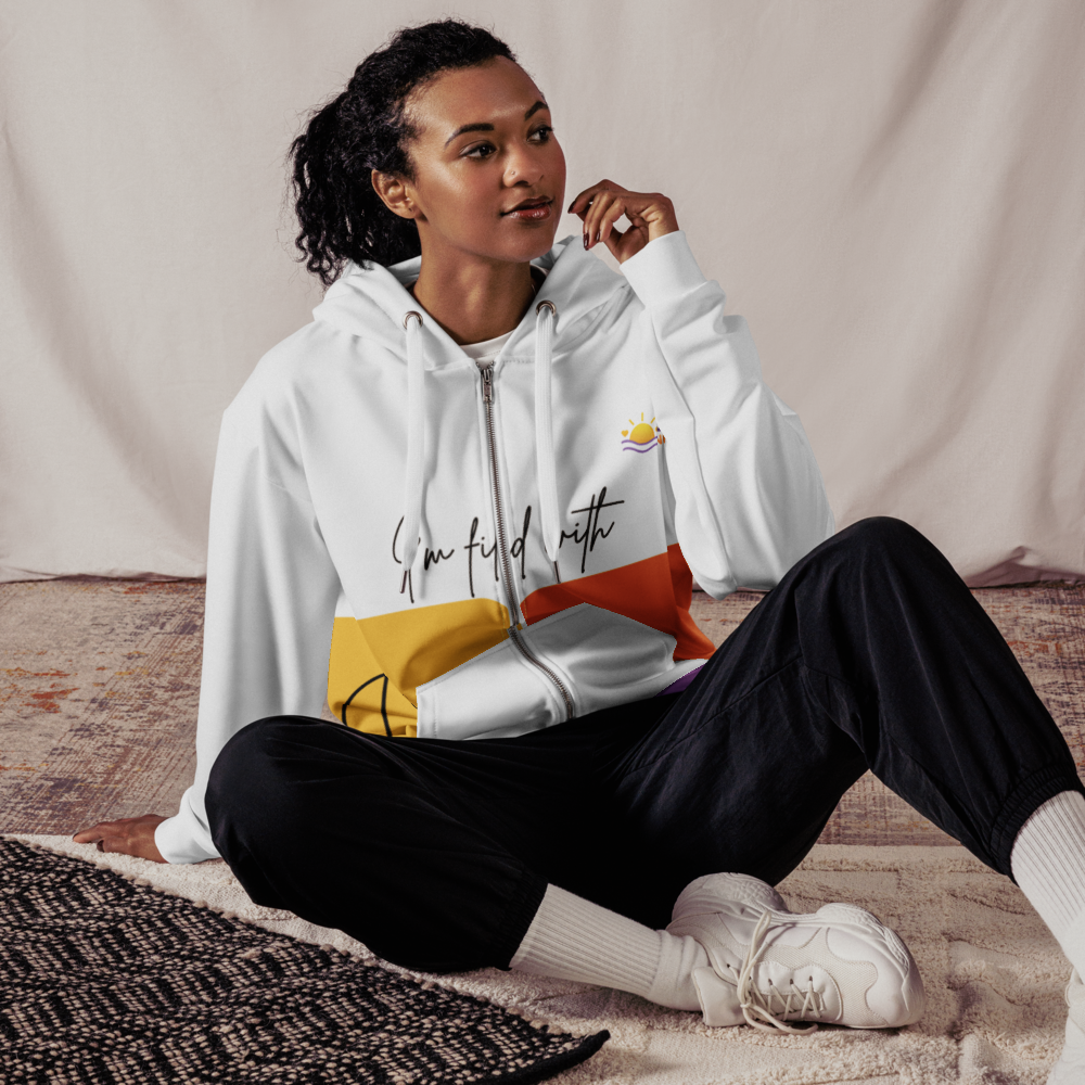 I Flow With Peace zip hoodie worn in a relaxed setting