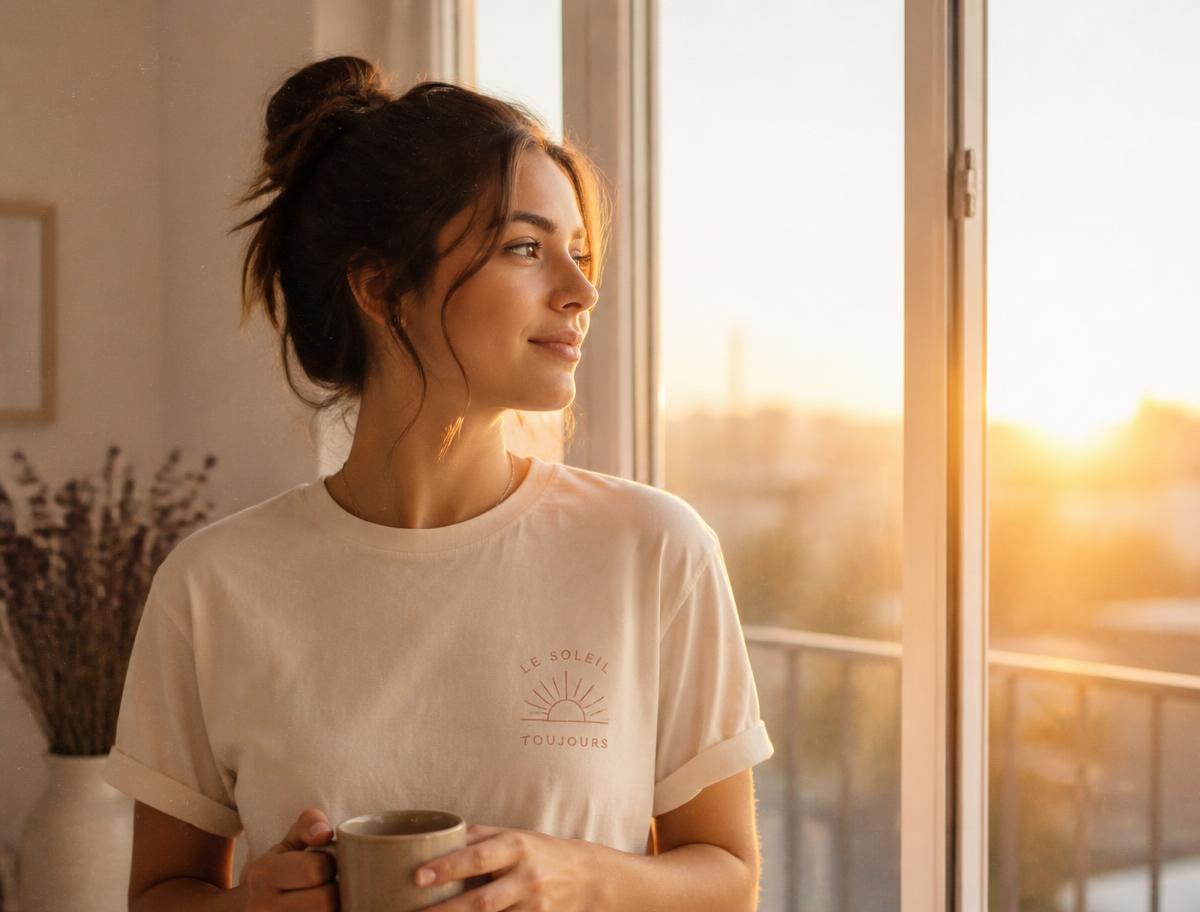 I Flow With Peace tee, worn in morning light